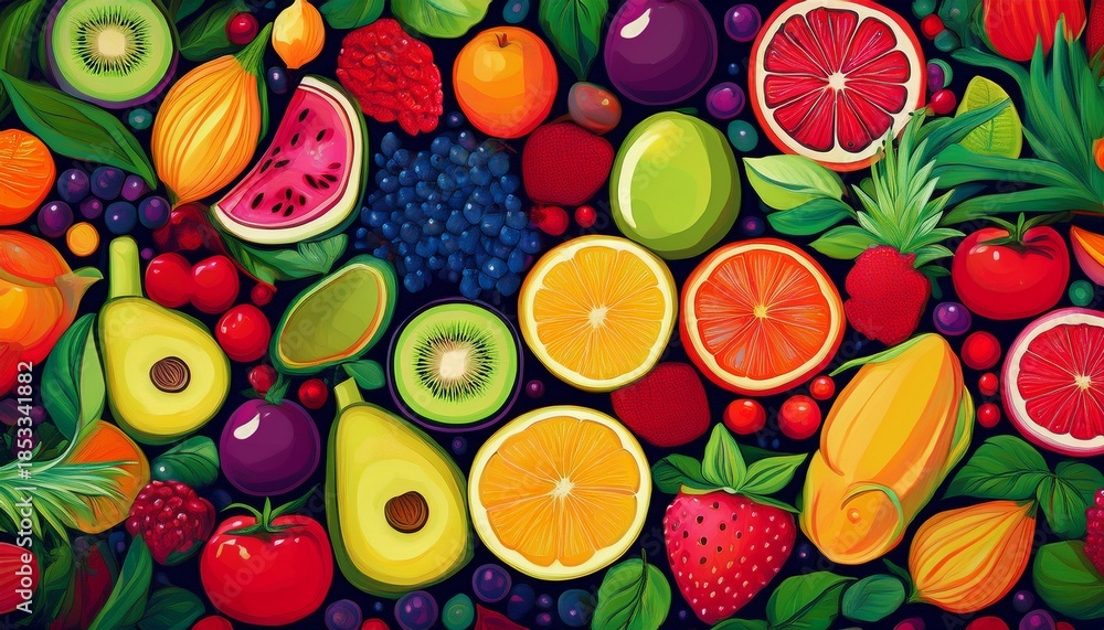 Fototapeta premium vibrant fruit and vegetable pattern a colorful and healthy design