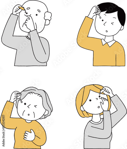 目薬を指す人々セット単色