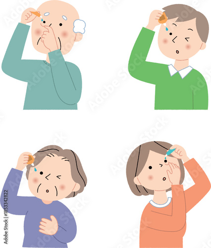 目薬を指す人々セット