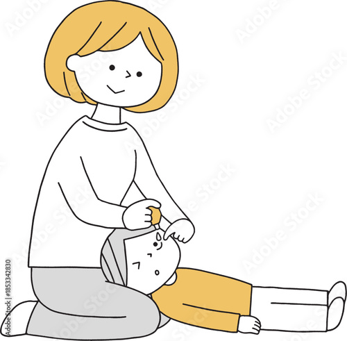 子供に目薬を指すお母さん単色