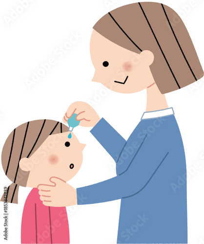 子供に目薬を指すお母さん