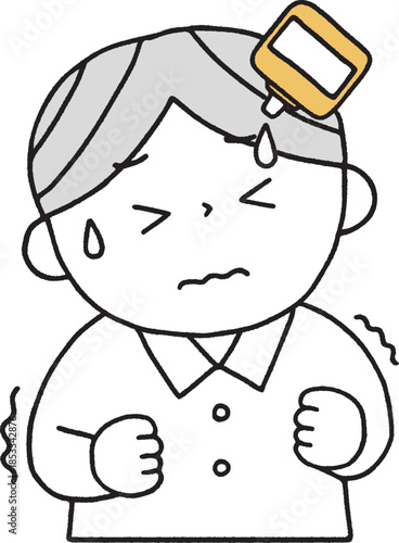 目薬を指すのが怖い男の子単色