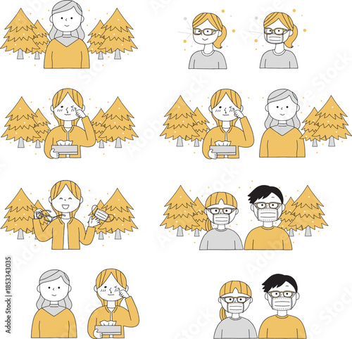 花粉症の人々セット単色