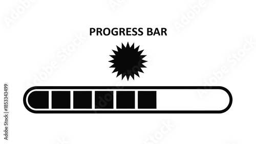 Simple loading progress bar illustration with a starburst icon depicting ongoing process