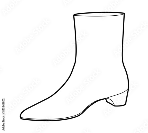 Block heel ankle boot women single line pair. Round toe with chunky sole for cold weather aesthetic wardrobe. Technical fashion illustration CAD mockup clean vector men unisex isolated classic style