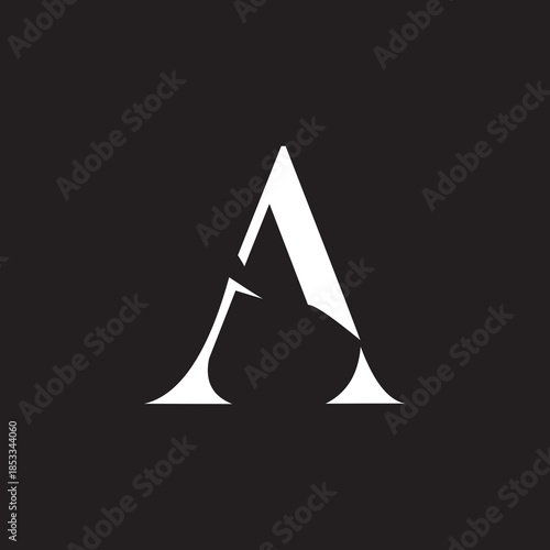 A sophisticated and modern monogram logo of the uppercase letter "A". The design is rendered in solid white against a dark charcoal background, utilizing sharp angles and elegant serifs