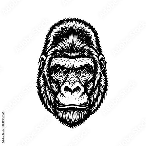 Gorilla Face Illustration Black and White.