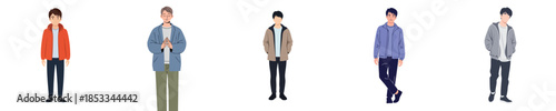 Casual Men Winter Outfit Flat Vector Characters Collection Modern Style