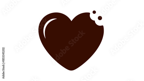 A dark chocolate heart with a bite taken out, symbolizing love and indulgence.