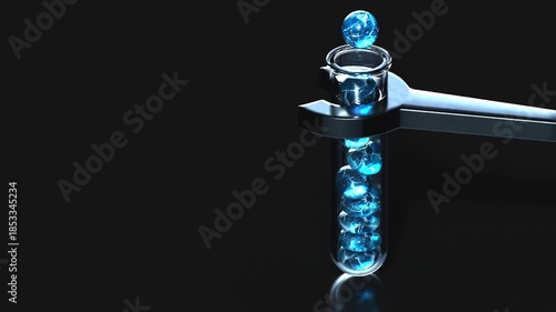 translucid blue soft balls falling in a tube 3D computer generated animation