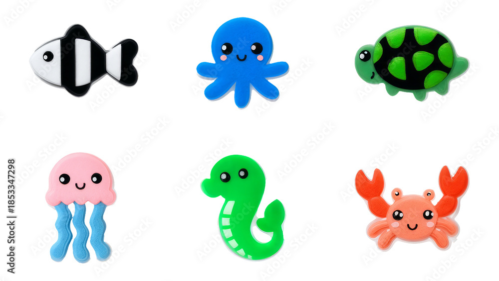 Obraz premium Cute Sea Creatures for Kids in Paper Cut Felt Style on Transparent Background