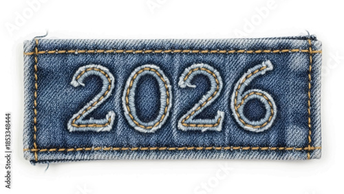 2026 Numbers Embroidered on Blue Denim Jeans Fabric Patch Textile Texture for Fashion Design