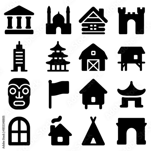 Architectural Icons: A collection of various architectural and cultural icons.