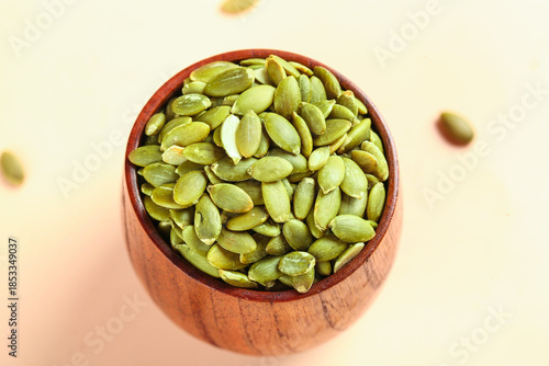 Wallpaper Mural Green Pumpkin Seeds in Wooden Bowl - Studio Food Shot Torontodigital.ca
