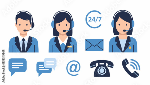 Customer Service and Support Icons Featuring Communication Methods