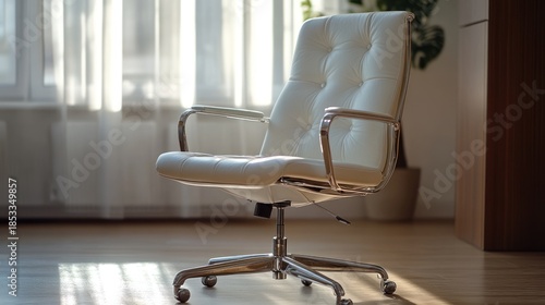 Modern white office chair by window