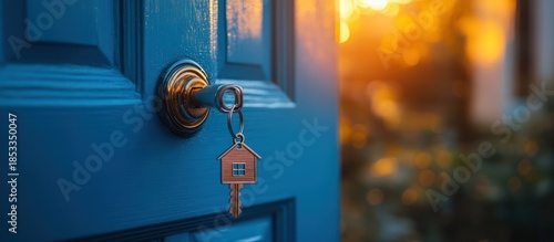 Key in Blue Door at Sunset