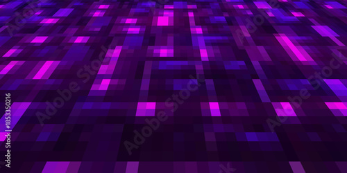 Purple abstract pixel texture bg video screen. Tv pattern background with square noise effect. Futuristic broadcast neon gradient banner for television. Modern vhs led static display element