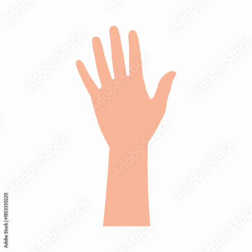 A simple illustration of a human hand raised with fingers spread apart, against a white background.