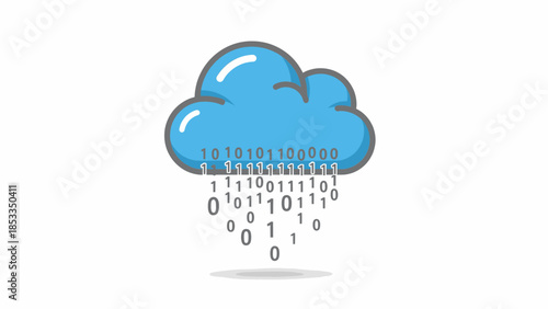 Cloud computing and data transfer via binary code raining illustration