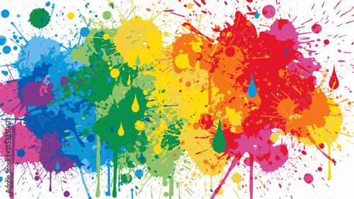 Dynamic rainbow watercolor splash background with creative colorful paint splatters vector art