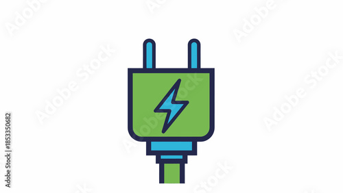 Green electrical plug with lightning bolt symbol for energy and power