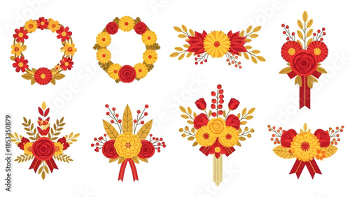 Floral Arrangements and Wreaths A Collection of Decorative Designs in Red and Yellow