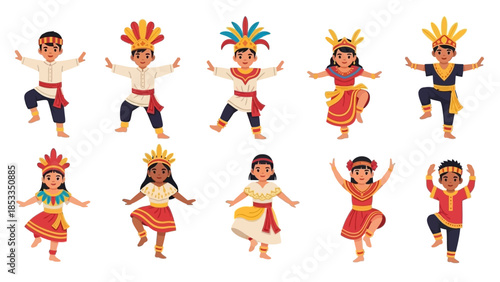 Diverse Children in Traditional Costumes Performing a Cultural Dance, Celebration Theme