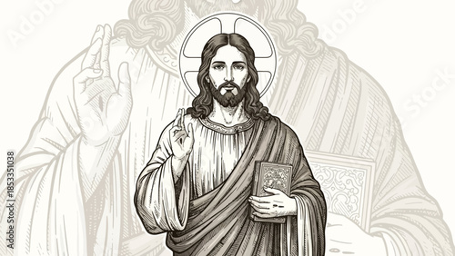Jesus Christ blessing and holding a book in his hand.