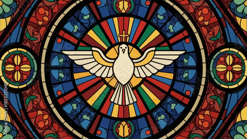 White Dove Symbol of Peace and Holy Spirit in Stained Glass.