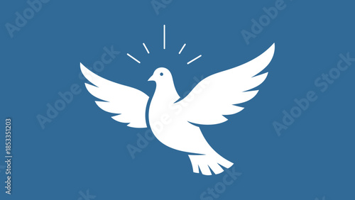 White Dove Flying with Wings Spread Wide.