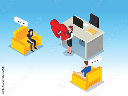 Psychotherapy and Emotional Health Counseling Isometric 3d vector illustration