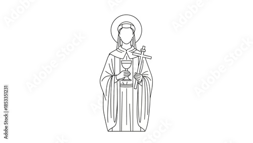 Line Drawing of a Saint Holding a Chalice and Cross.