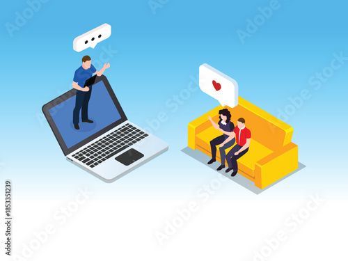 Online Counseling and Virtual Relationship Therapy Isometric 3d vector illustration