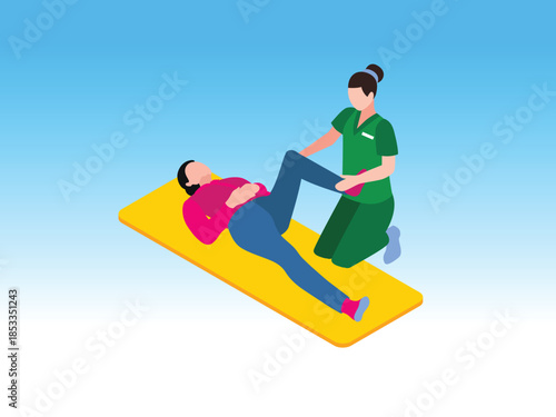 Physical Therapy and Rehabilitation Isometric 3d vector illustration