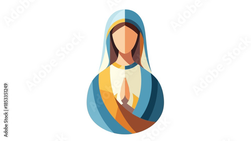 Stylized illustration of Virgin Mary praying with folded hands.