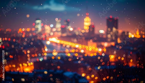 冬の夜の街明かりをぼかした年末背景