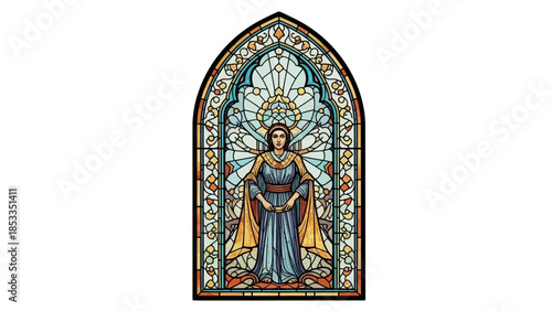 Stained Glass Window Depicting a Regal Woman.
