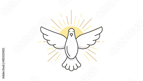 A simple line drawing of a white dove with wings spread wide.