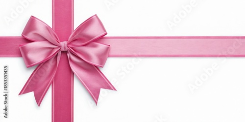 A pink ribbon and bow on a white background, perfect for gift wrapping.