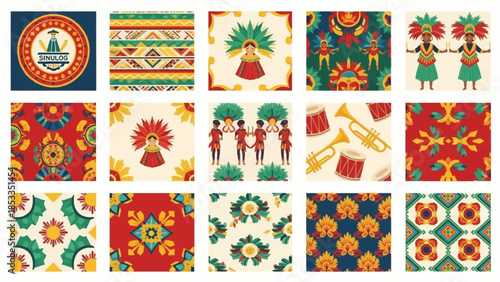 Diverse Vector Pattern Designs with Cultural Motifs and Illustrations for Textile and Graphic Use