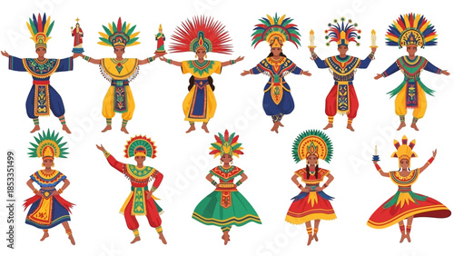 Colorful Aztec Dancers in Traditional Costumes Performing Cultural Celebrations and Festivals