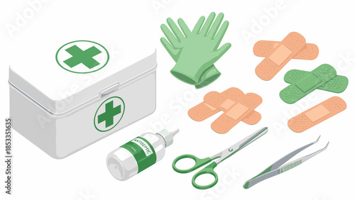 Comprehensive set of medical first aid supplies and equipment for healthcare safety