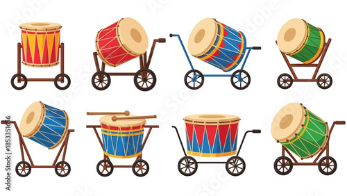 Colorful drums on wheels A vibrant collection of percussion instruments for music and celebration