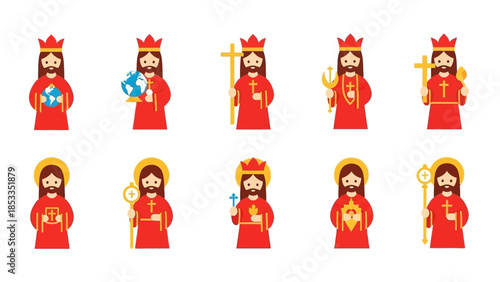 Illustrative Cartoon of Religious Figures and Symbols A Collection of Iconography