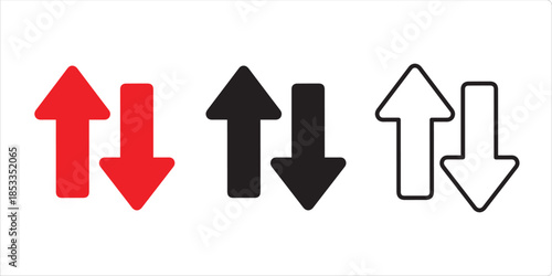 Arrows of Change: Three sets of stylized up and down arrows, each in a unique color or style, representing diverse concepts such as direction, transformation, and exchange.