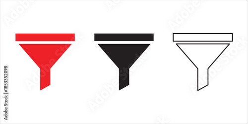 Funnel Icons: Three different funnel icons, each with distinct color schemes, showcase a simple yet versatile design, suitable for various graphic applications.
