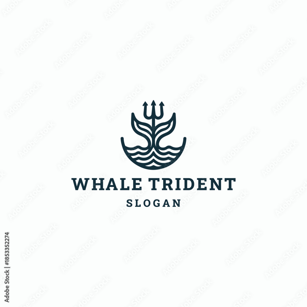 Fototapeta premium Whale trident logo template vector illustration design