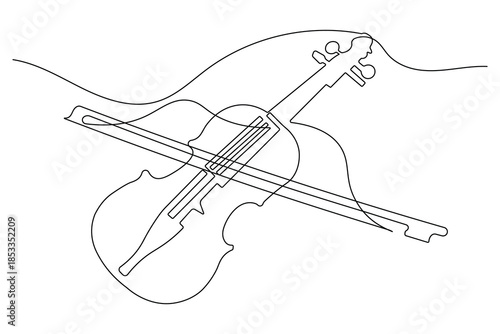  Single line art illustration of a violin continuous outline drawing