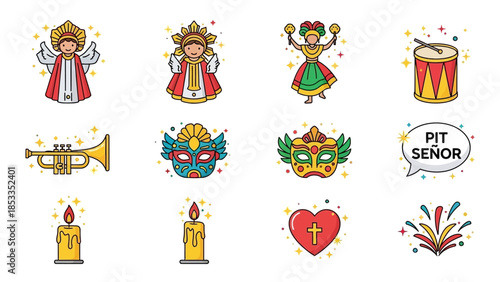 Colorful Carnival Icon Set Royalty, Instruments, Masks, and Celebratory Elements for Festive Designs